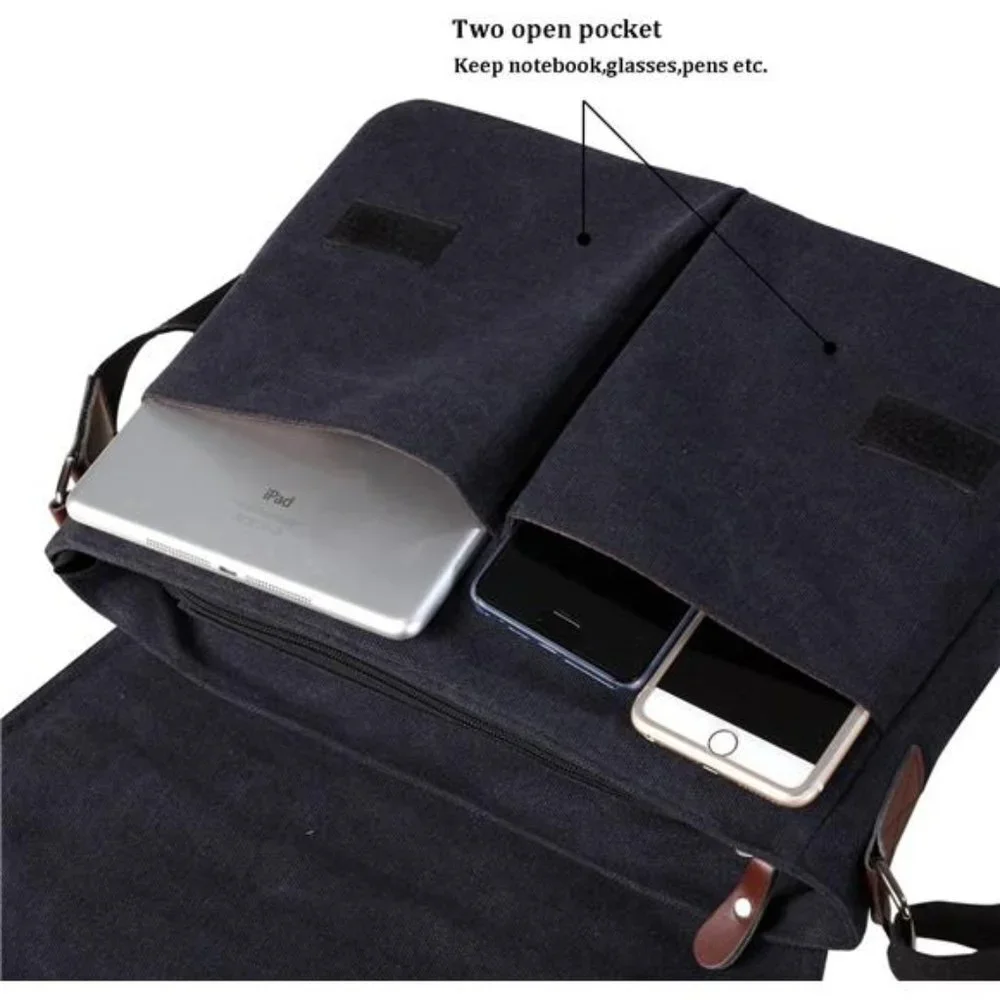 Vintage Canvas Satchel Messenger Bag (Black)
